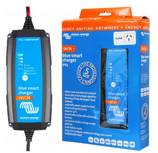 Victron Blue Smart IP65 SLA/LiFePO4 Charger 12/7 + Alligator Clips & M8 Eyelet (BPC120731014R)