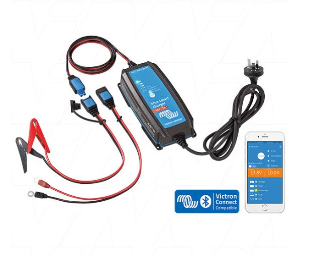 Victron Blue Smart IP65 SLA/LiFePO4 Charger 12/7 + Alligator Clips & M8 Eyelet (BPC120731014R)
