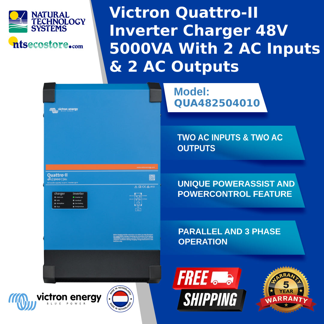 Victron Enery Quattro 48/15000/200-100/100 230VAC 15,000 Watt 48 Volt  Inverter & 200 Amp Battery Charger 230