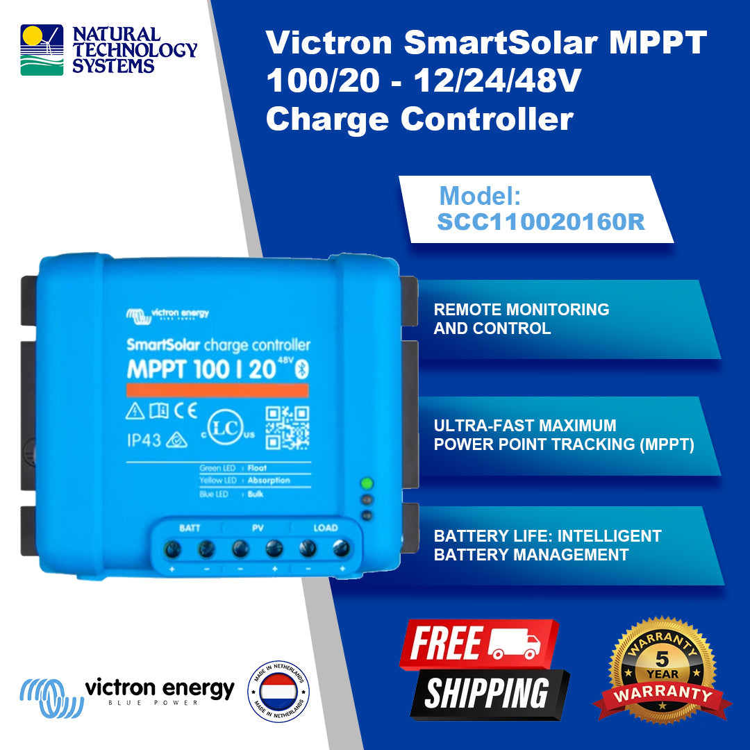 Victron SmartSolar MPPT 12/24V Charge Controller 100/20 up to 48V SCC110020160R
