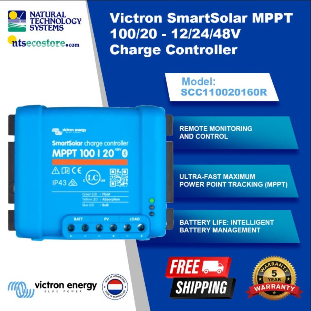 Victron SmartSolar MPPT 12/24V Charge Controller 100/20 up to 48V SCC110020160R