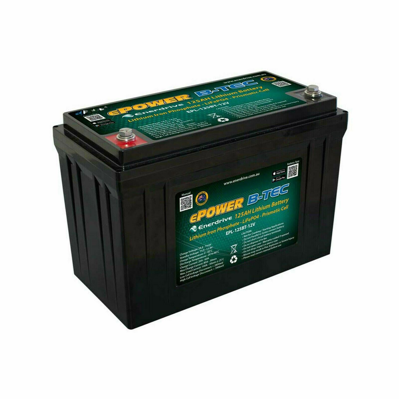 Enerdrive ePOWER B-TEC LiFePO4 Battery Gen2 125Amp 12V EPL-125BT-12V