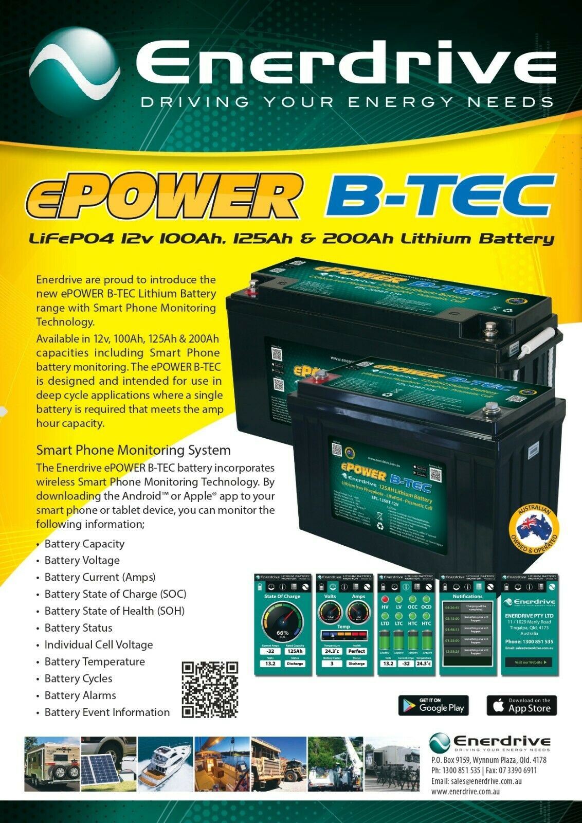 Enerdrive ePOWER B-TEC LiFePO4 Battery Gen2 125Amp 12V EPL-125BT-12V