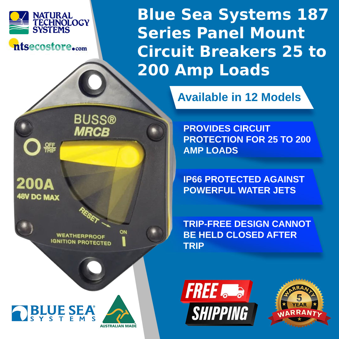 Blue Sea Systems 187 Series Panel Mount Circuit Breakers 25 to 200 Amp Loads
