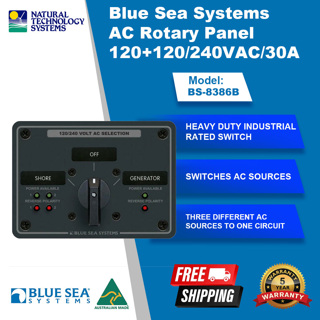 Blue Sea Systems AC Rotary Panel 120+120 240VAC 30A BS-8386B