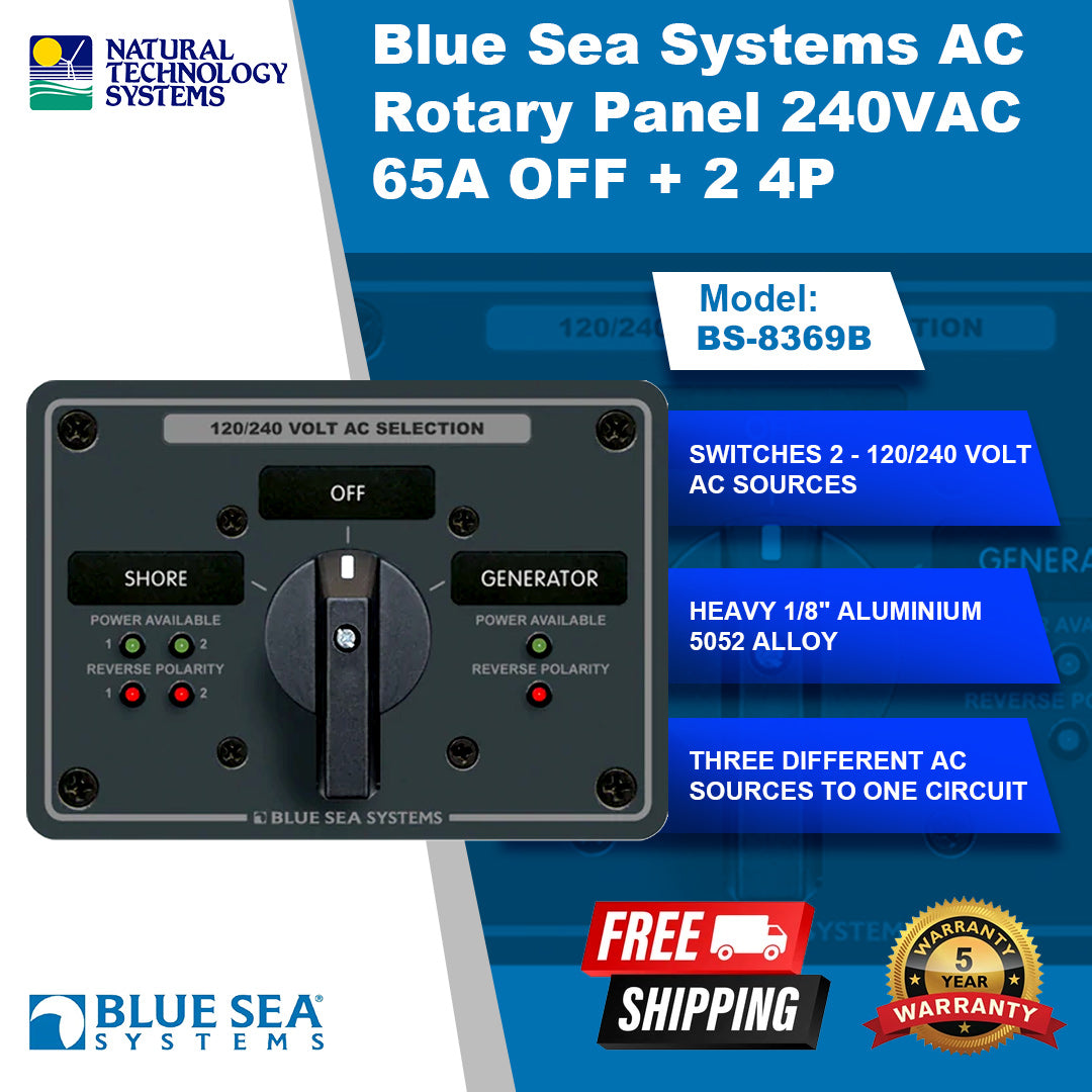 Blue Sea Systems AC Rotary Panel 240VAC 65A OFF + 2 4P (BS-8369B)