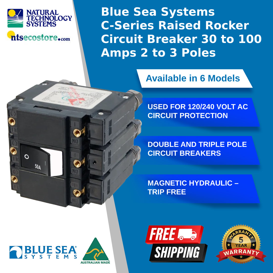Blue Sea Systems C-Series Raised Rocker Circuit Breaker 30 to 100 Amps 2 to 3 Poles
