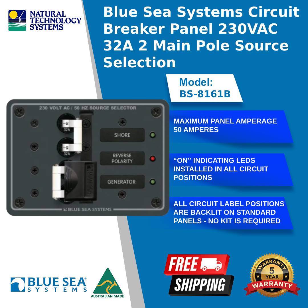 Blue Sea Systems Switch Panel AC 230VAC Source Select 32A DP BS-8161B