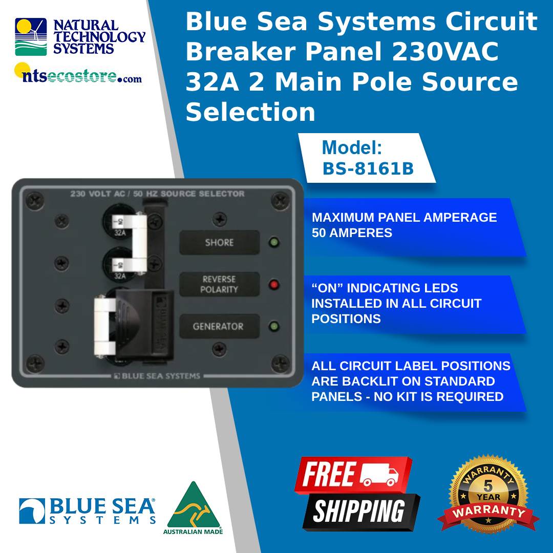 Blue Sea Systems Switch Panel AC 230VAC Source Select 32A DP BS-8161B