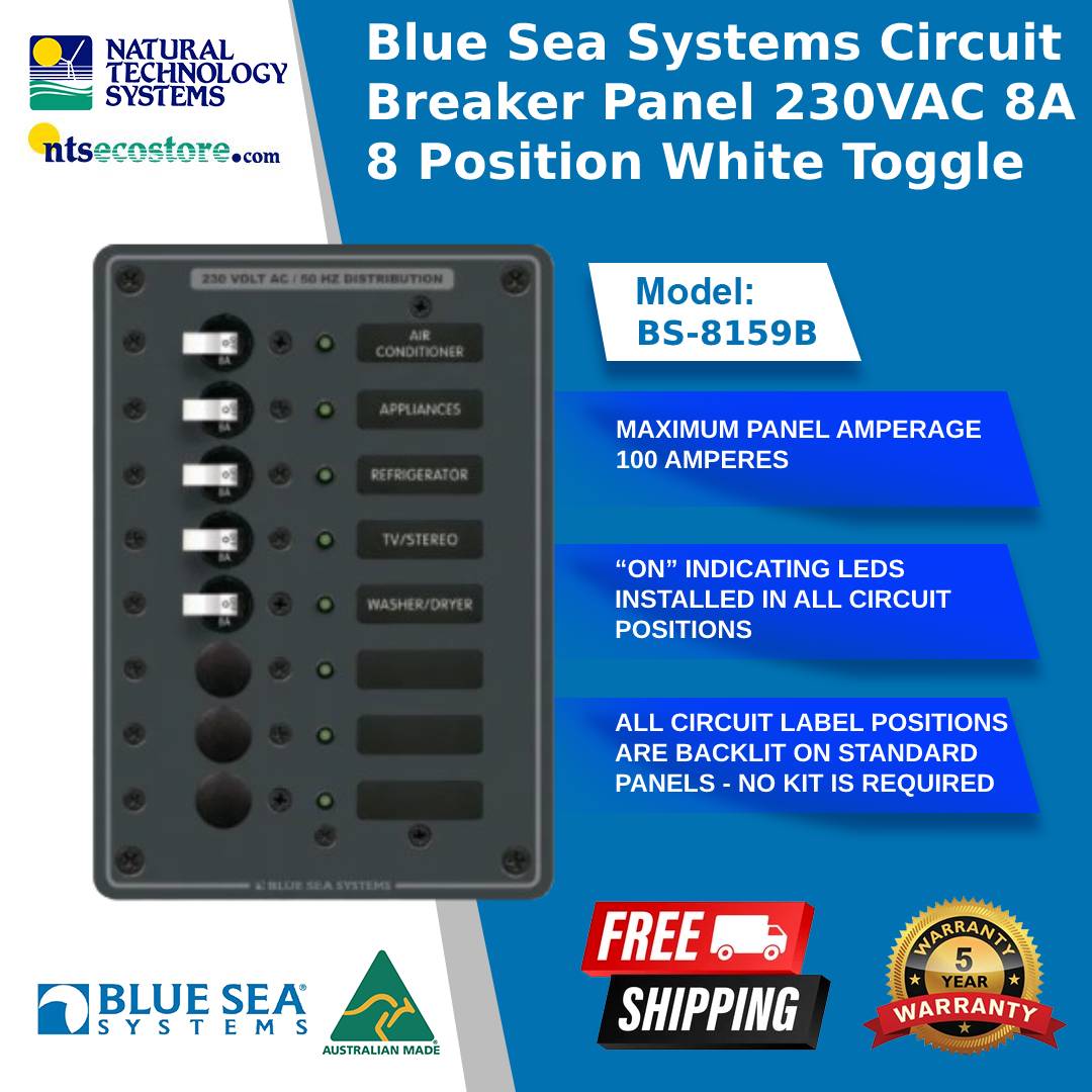 Blue Sea Systems Metal Switch Panels AC 230VAC 8 Position 8A BS-8159B