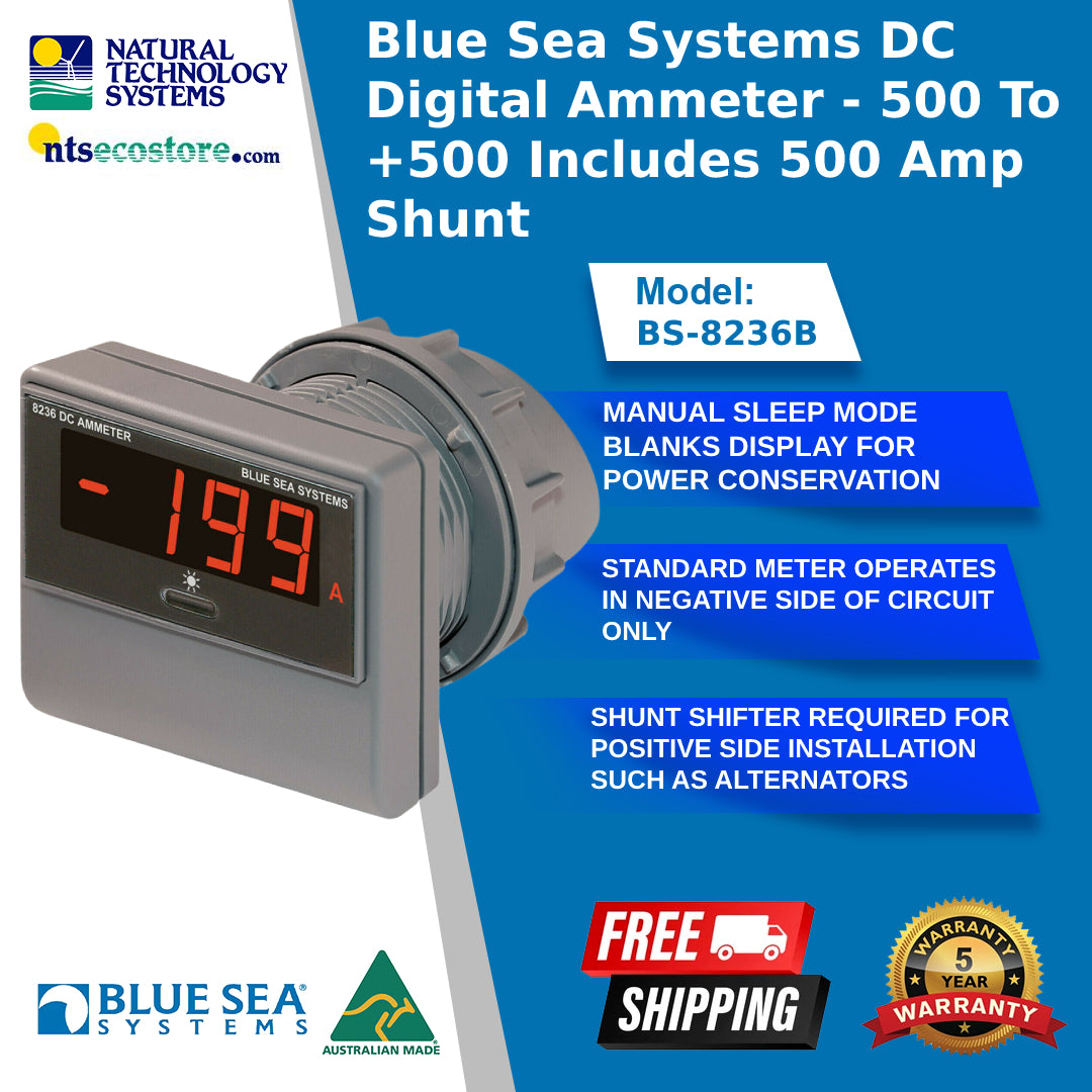 Blue Sea Systems DC Digital Ammeter - 500 To +500 Includes 500 Amp Shunt (BS-8236B)