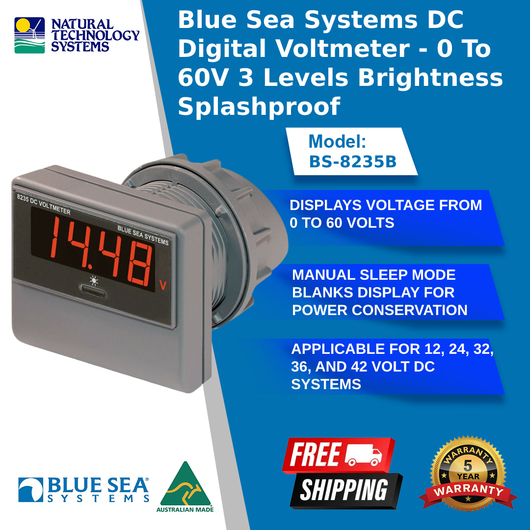 Blue Sea Systems DC Digital Voltmeter 0-60V 3 Levels Brightness BS-8235B