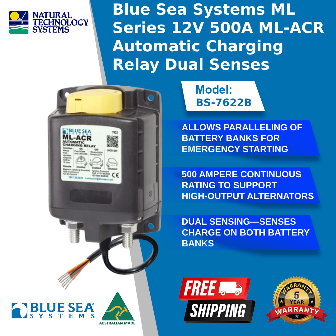 Blue Sea Systems ML Series 12V 500A ML-ACR Automatic Charging Relay Dual Senses (BS-7622B)