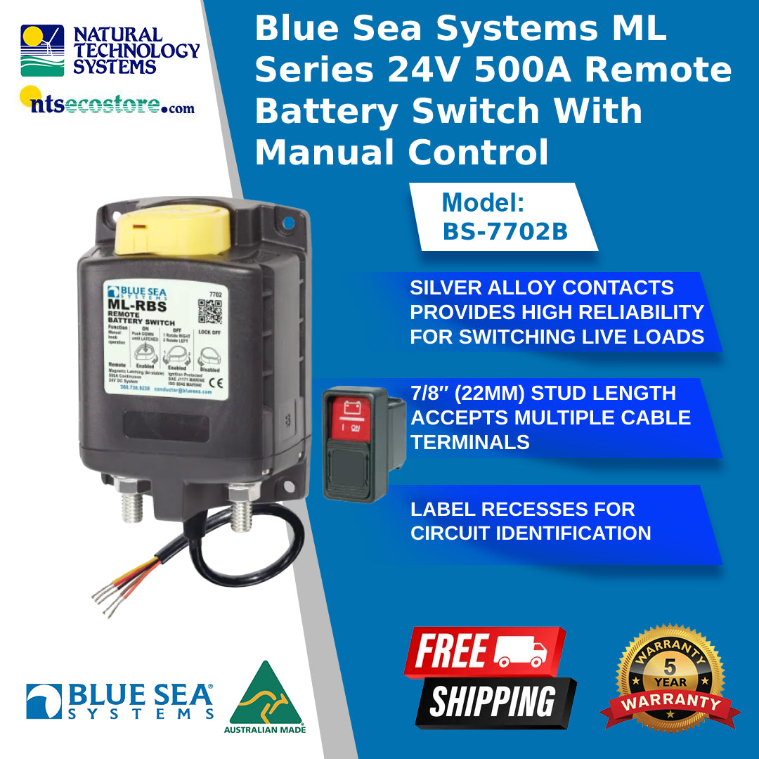 Blue Sea Systems ML Series Remote Battery Switch 24V 500A Manual BS-7702B