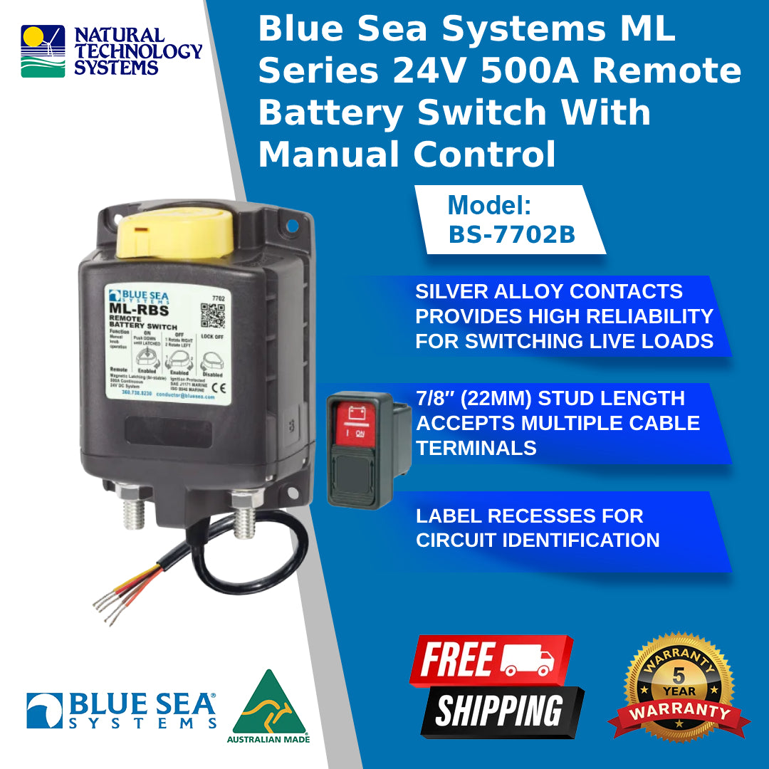 Blue Sea Systems ML Series Remote Battery Switch 24V 500A Manual BS-7702B
