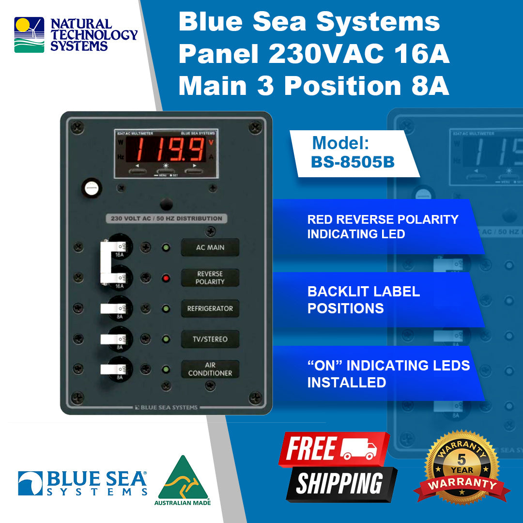 Blue Sea Systems Panel 230VAC 16A Main 3 Position 8A BS-8505B