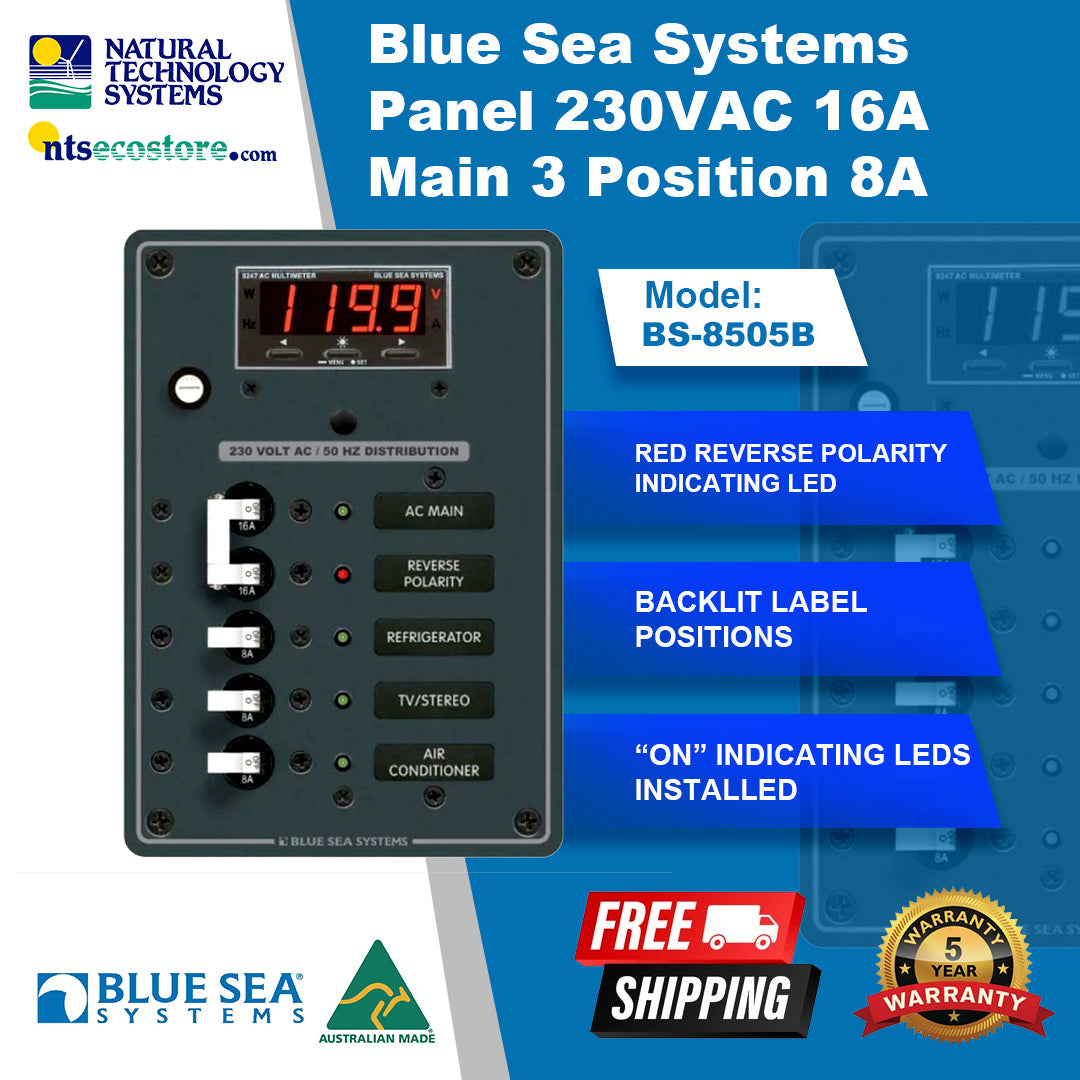 Blue Sea Systems Panel 230VAC 16A Main 3 Position 8A BS-8505B