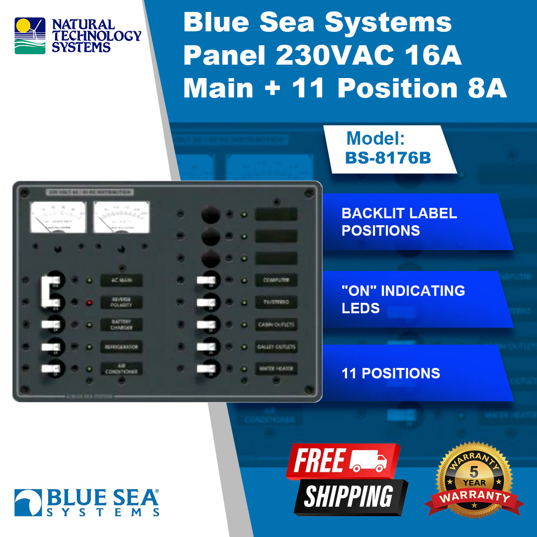 Blue Sea Systems  Panel 230VAC 16A Main + 11 Position 8A BS-8176B
