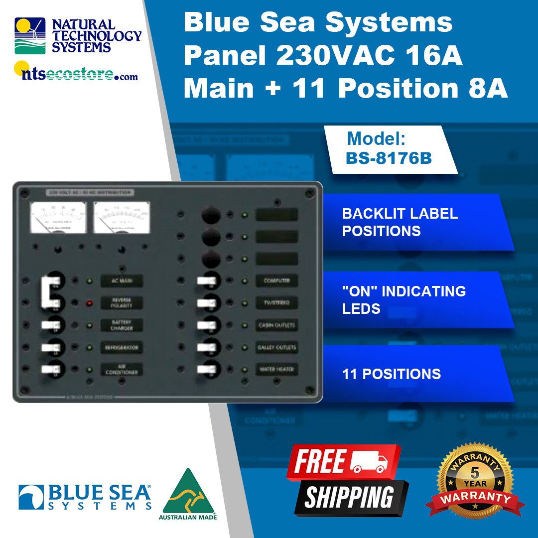 Blue Sea Systems  Panel 230VAC 16A Main + 11 Position 8A BS-8176B