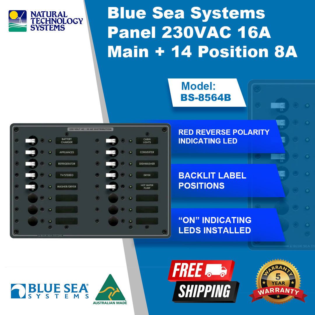 Blue Sea Systems Panel 230VAC 16A Main + 14 Position 8A (BS-8564B)