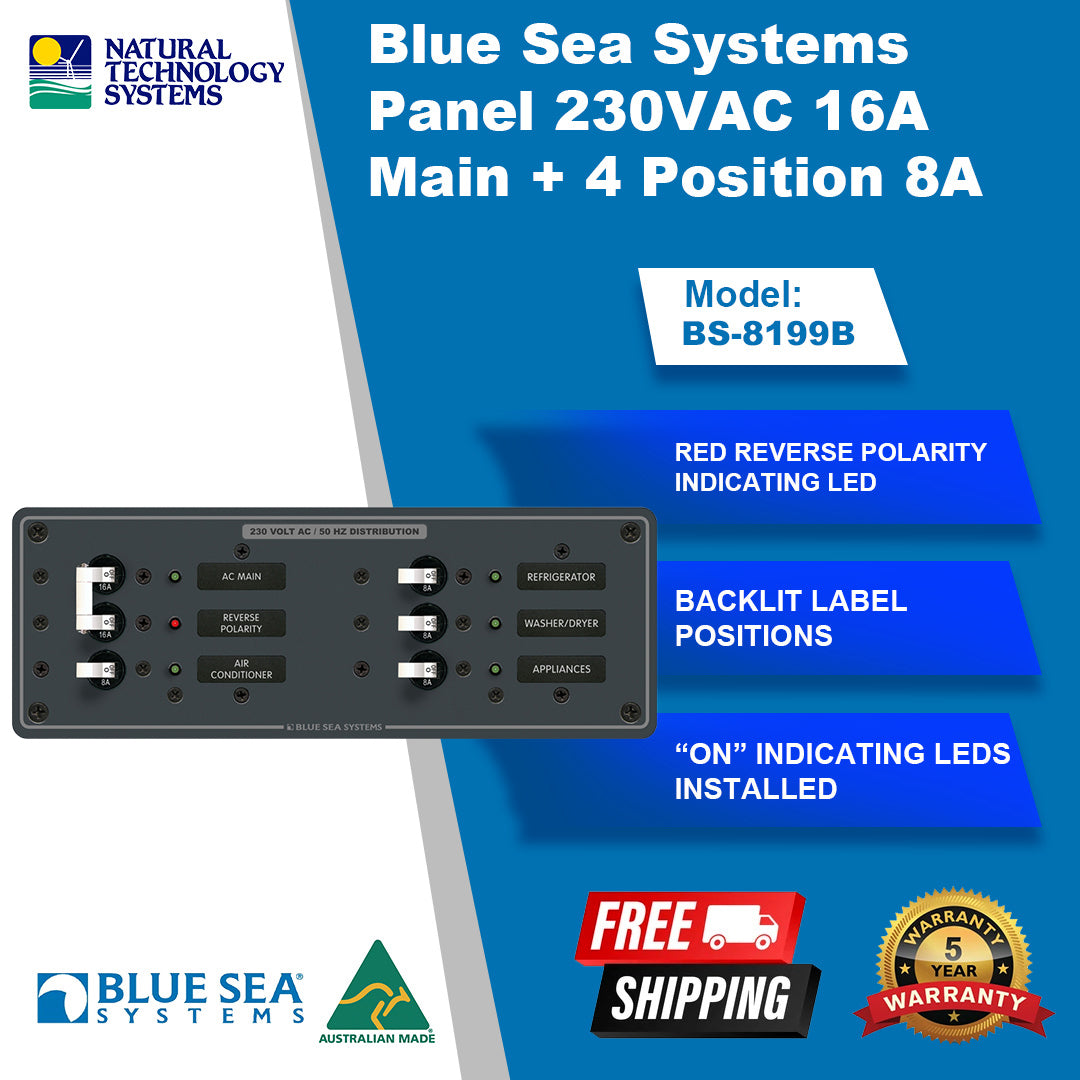 Blue Sea Systems Panel 230VAC 16A Main + 4 Position 8A (BS-8199B)