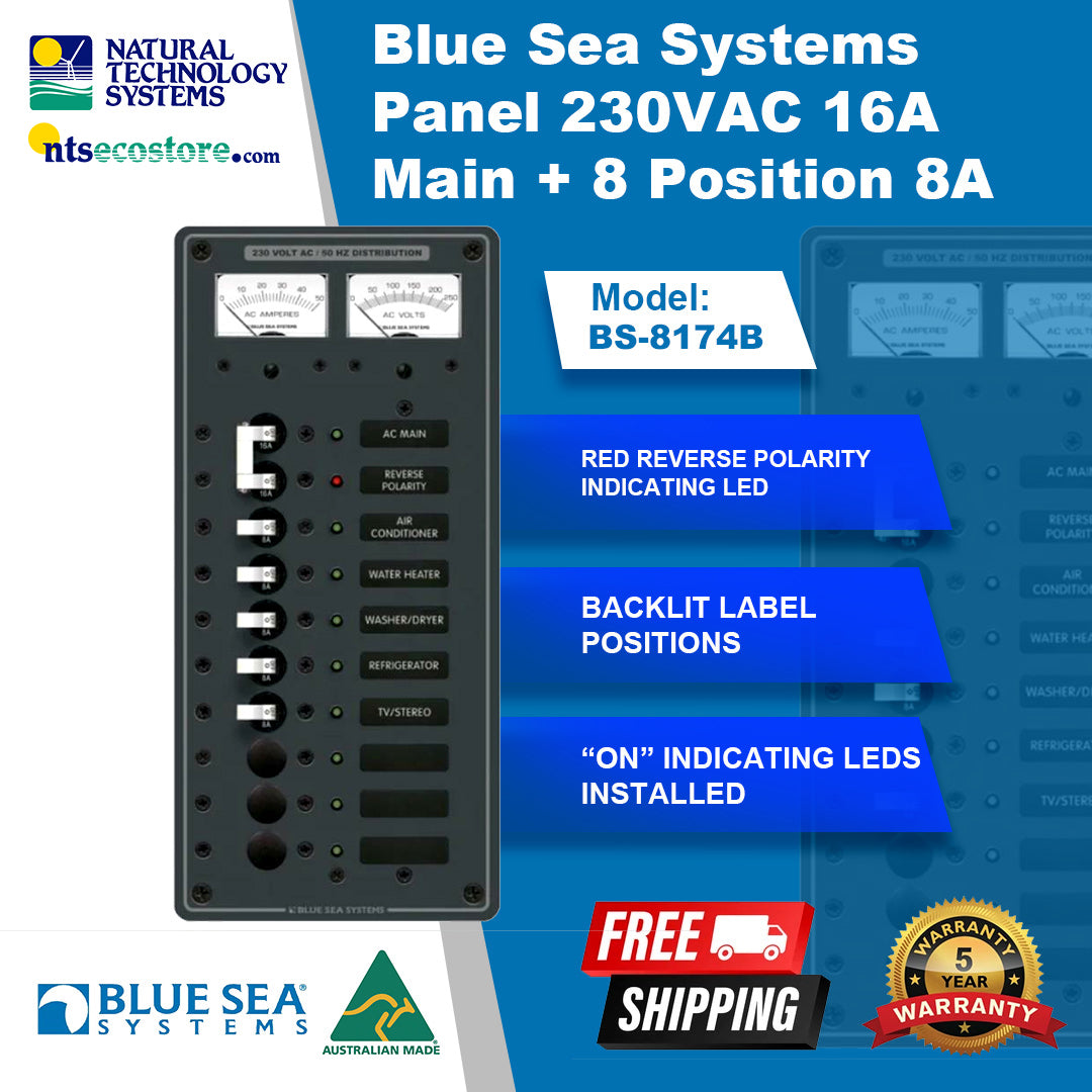 Blue Sea Systems Panel 230VAC 16A Main + 8 Position 8A BS-8174B