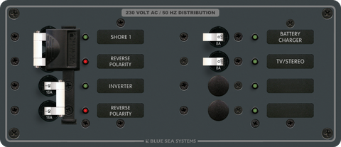 Blue Sea Systems Panel 230VAC 2 x16A Main + 4 Position 8A (BS-8599B)