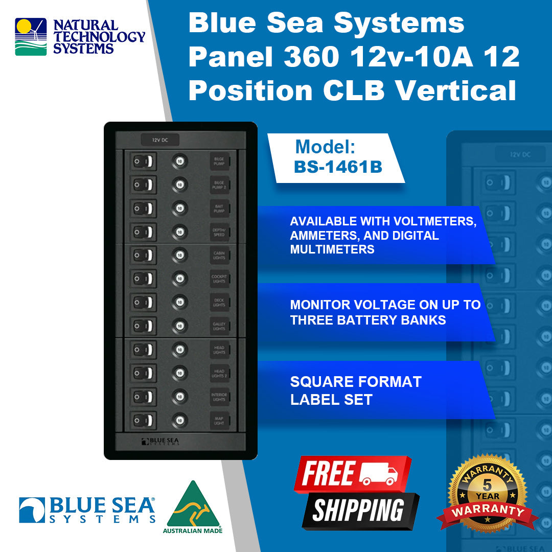 Blue Sea Systems Panel 360 12V-10A 12 Position CLB Vertical BS-1461B