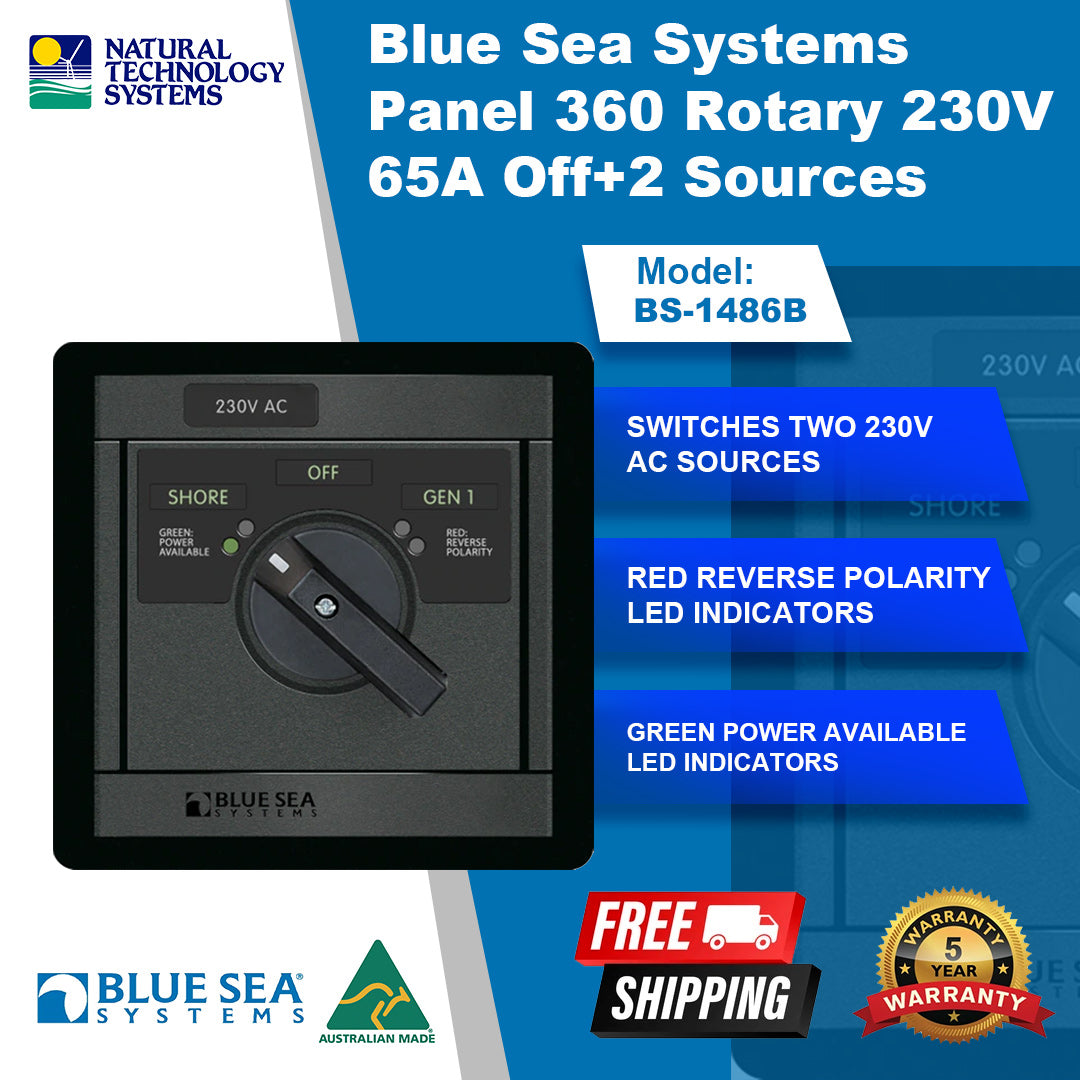 Blue Sea Systems Panel 360 Rotary 230V 65A Off+2 Sources BS-1486B