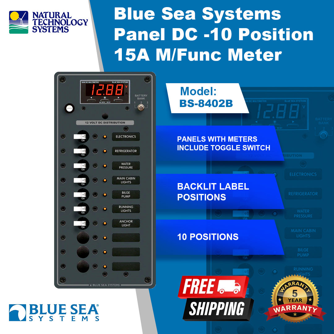 Blue Sea Systems Panel DC -10 Position 15A M/Func Meter (BS-8402B)