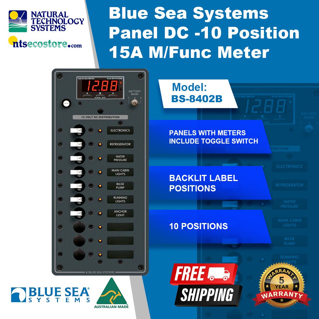 Blue Sea Systems Panel DC -10 Position 15A M/Func Meter (BS-8402B)