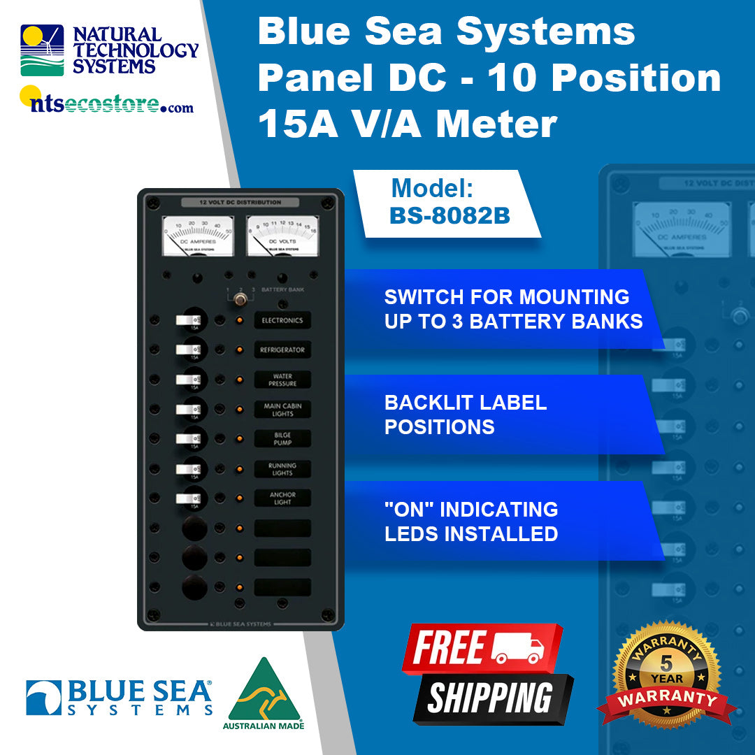 Blue Sea Systems Panel DC - 10 Position 15A V/A Meter (BS-8082B)