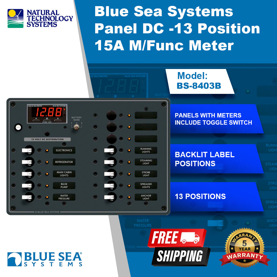 Blue Sea Systems Panel DC -13 Position 15A M/Func Meter (BS-8403B)