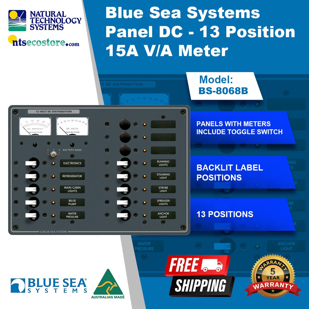 Blue Sea Systems Panel DC - 13 Position 15A V/A Meter BS-8068B