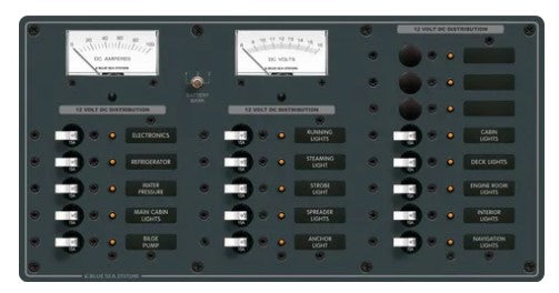 Blue Sea Systems Panel DC - 18 Position 15A V/A Meter (BS-8378B)