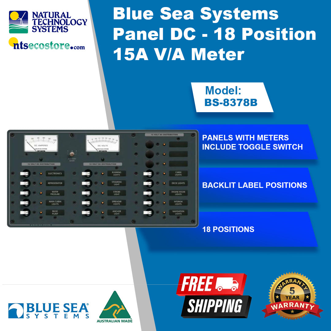 Blue Sea Systems Panel DC - 18 Position 15A V/A Meter (BS-8378B)