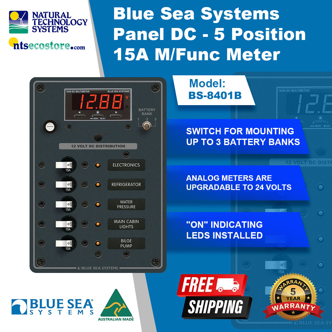 Blue Sea Systems Panel DC - 5 Position 15A M/Func Meter (BS-8401B)