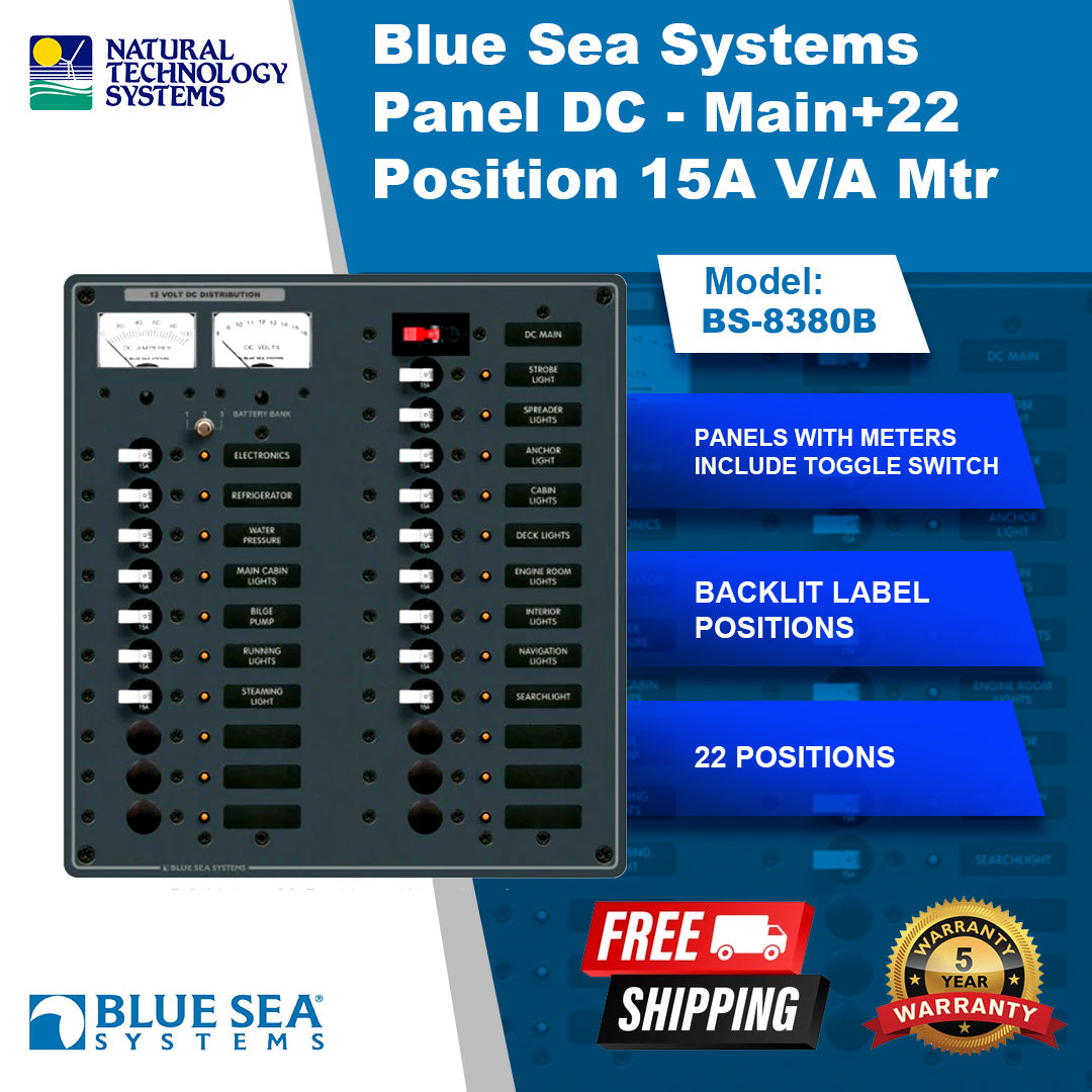 Blue Sea Systems Panel DC - Main+22 Position 15A V/A Mtr (BS-8380B)