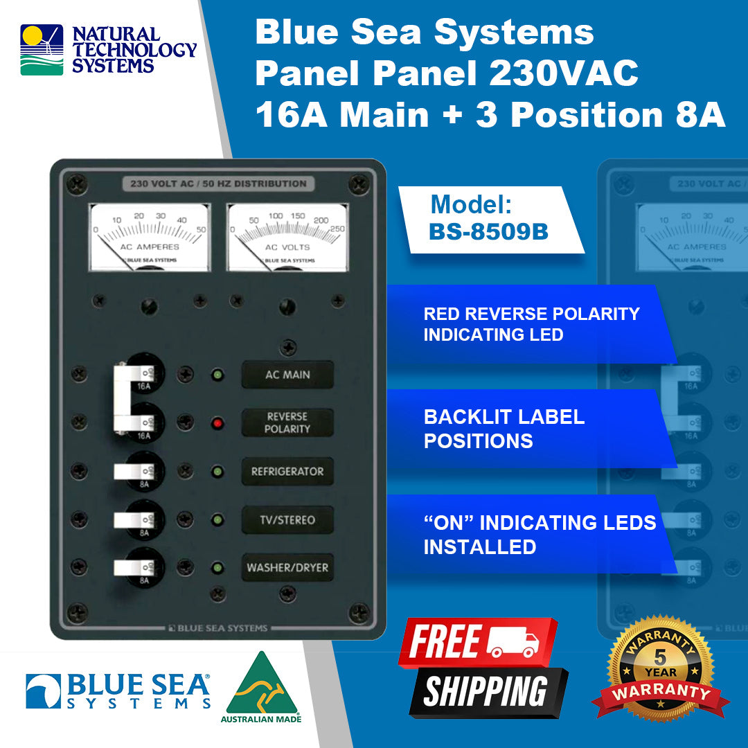 Blue Sea Systems Panel Panel 230VAC 16A Main + 3 Position 8A (BS-8509B)