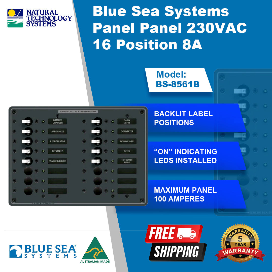 Blue Sea Systems Panel Panel 230VAC 16 Position 8A (BS-8561B)