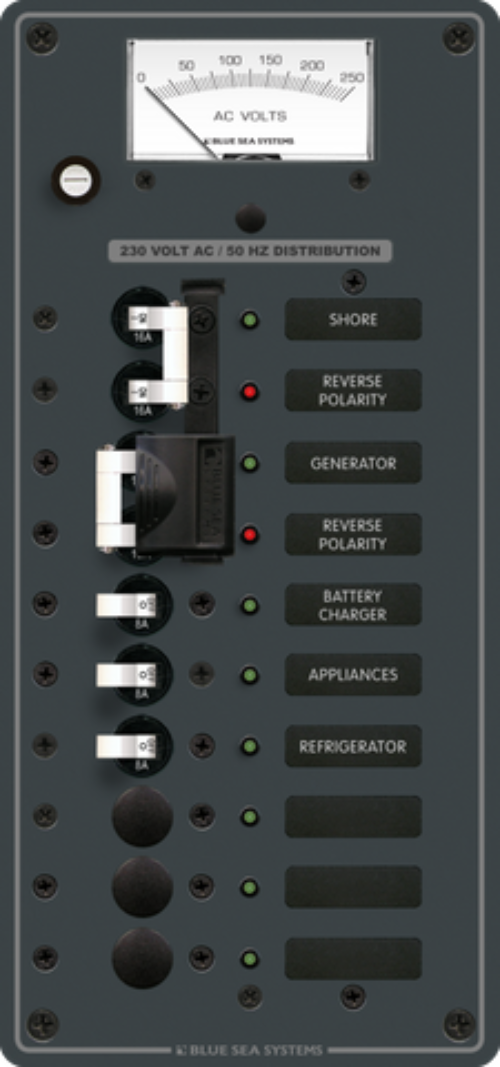 Blue Sea Systems Panel 230VAC 2x16A Main+6 Position 8A BS-8589B