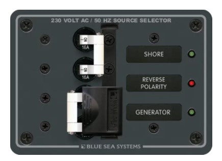 Blue Sea Systems Circuit Breaker Panel 230VAC 16A 2 Source White Toggle (BS-8132B)