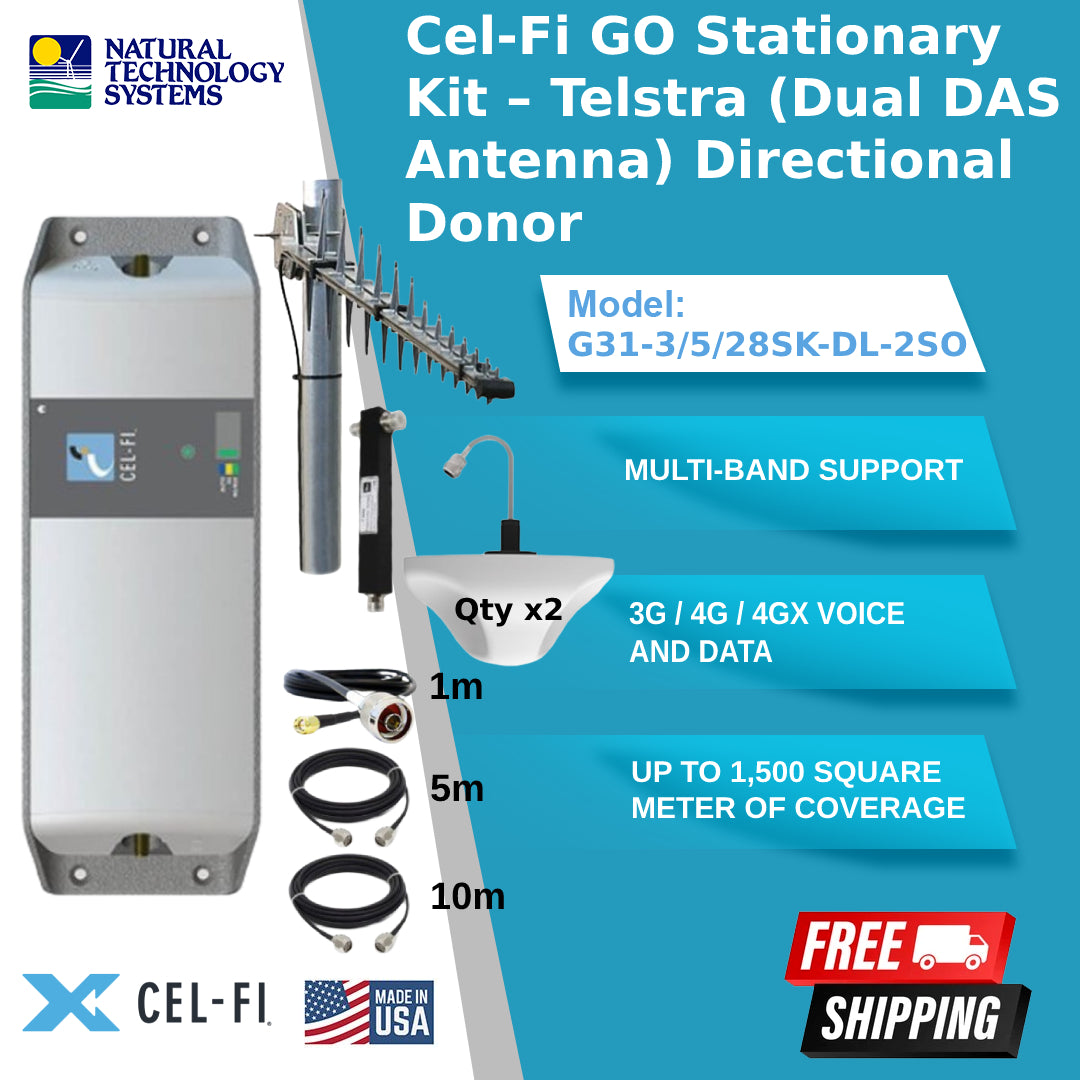 Cel-Fi GO Stationary Kit – Telstra (Dual DAS Antenna) Directional Donor G31-3/5/28SK-DL-2SO