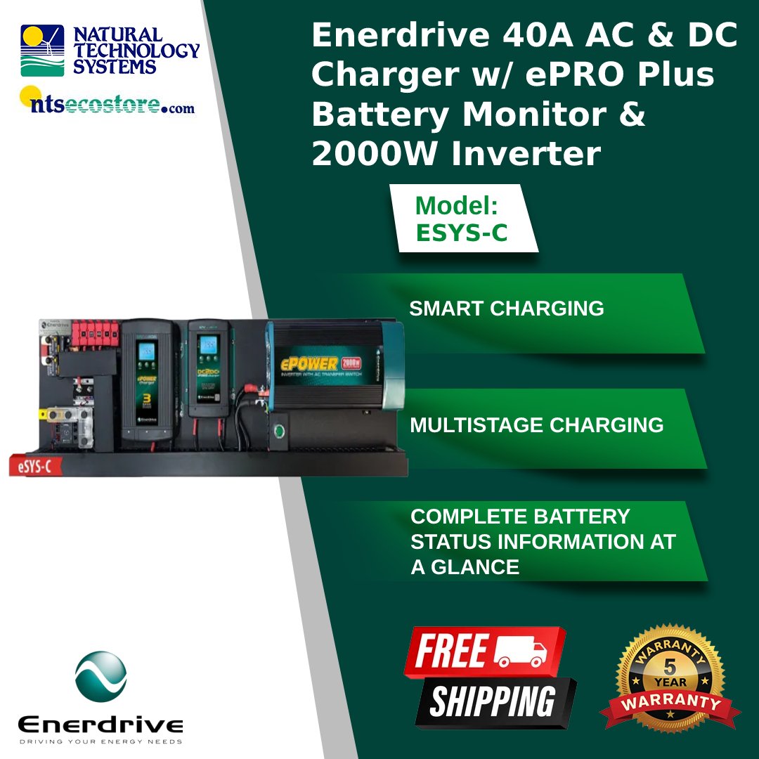Enerdrive 40A AC & DC Charger w/ ePRO Plus Battery Monitor & 2000W Inverter (ESYS-C)