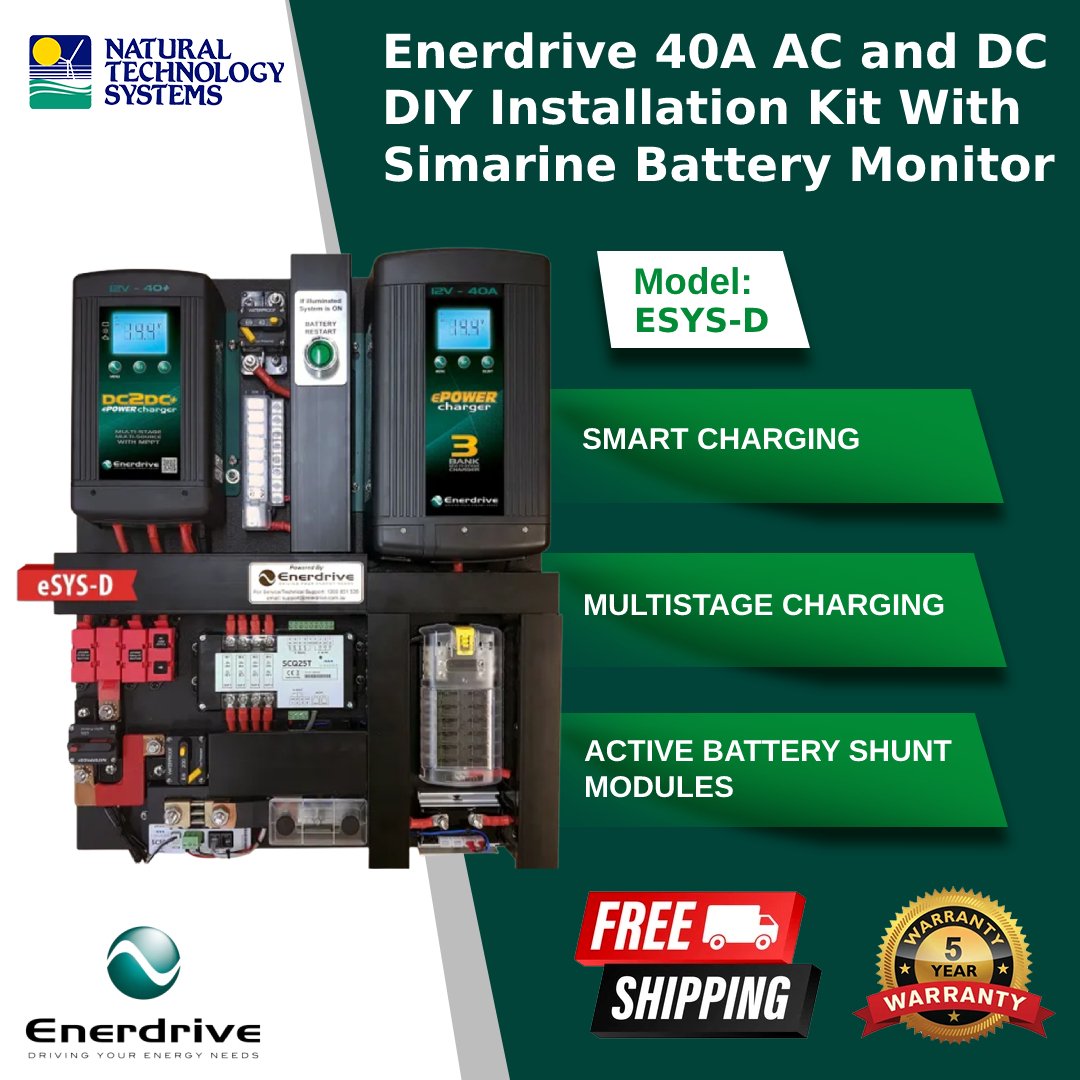 Enerdrive 40A AC and DC DIY Installation Kit With Simarine Battery Monitor (ESYS-D)