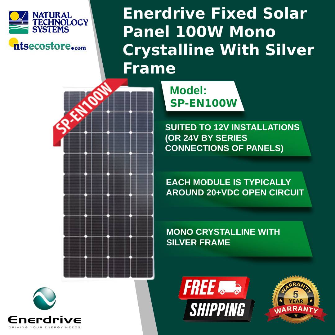 Enerdrive Fixed Solar Panel 100W Mono Crystalline With Silver Frame (SP-EN100W)