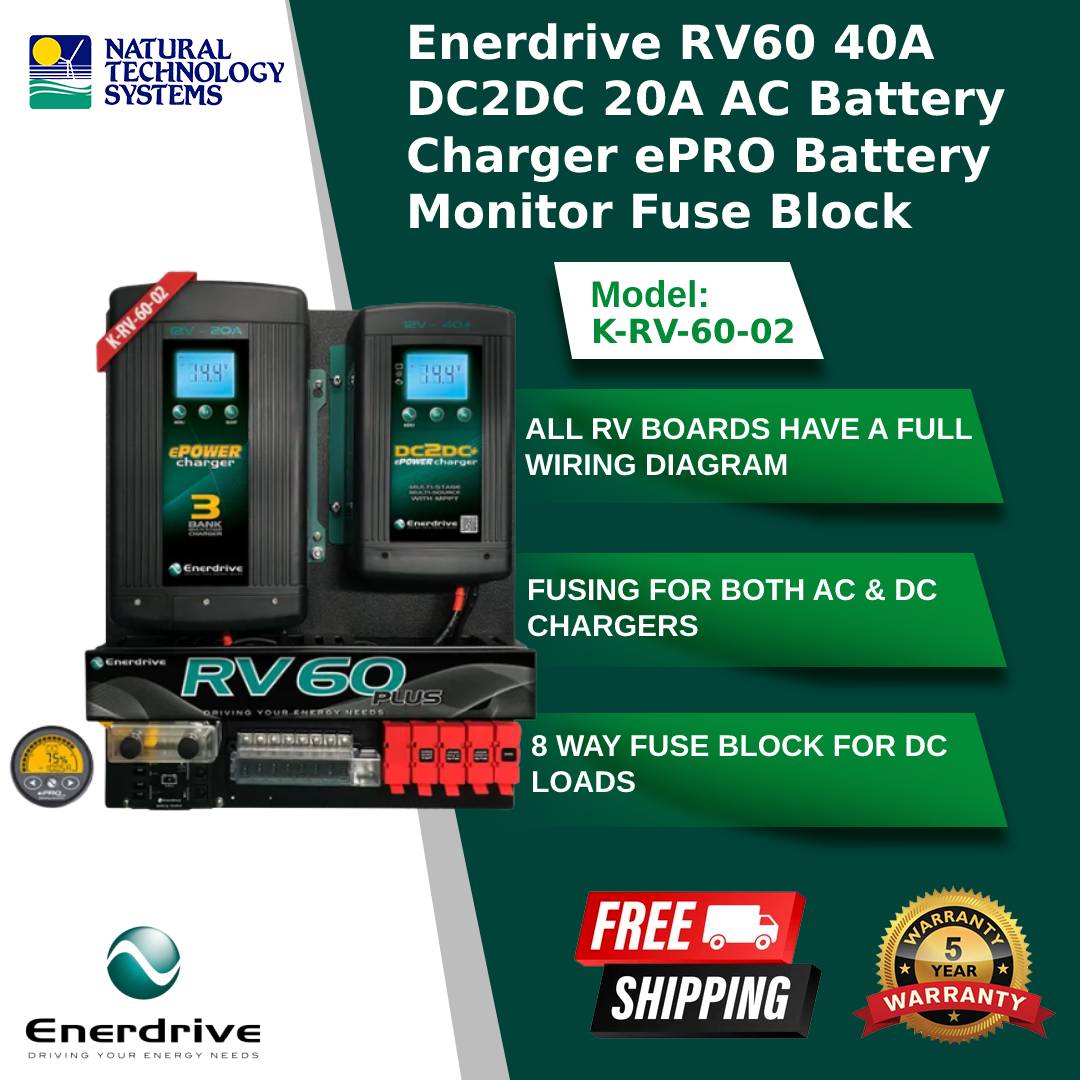 Enerdrive RV60 40A & 20A AC Battery Charger Monitor Fuse Block (K-RV-60-02)