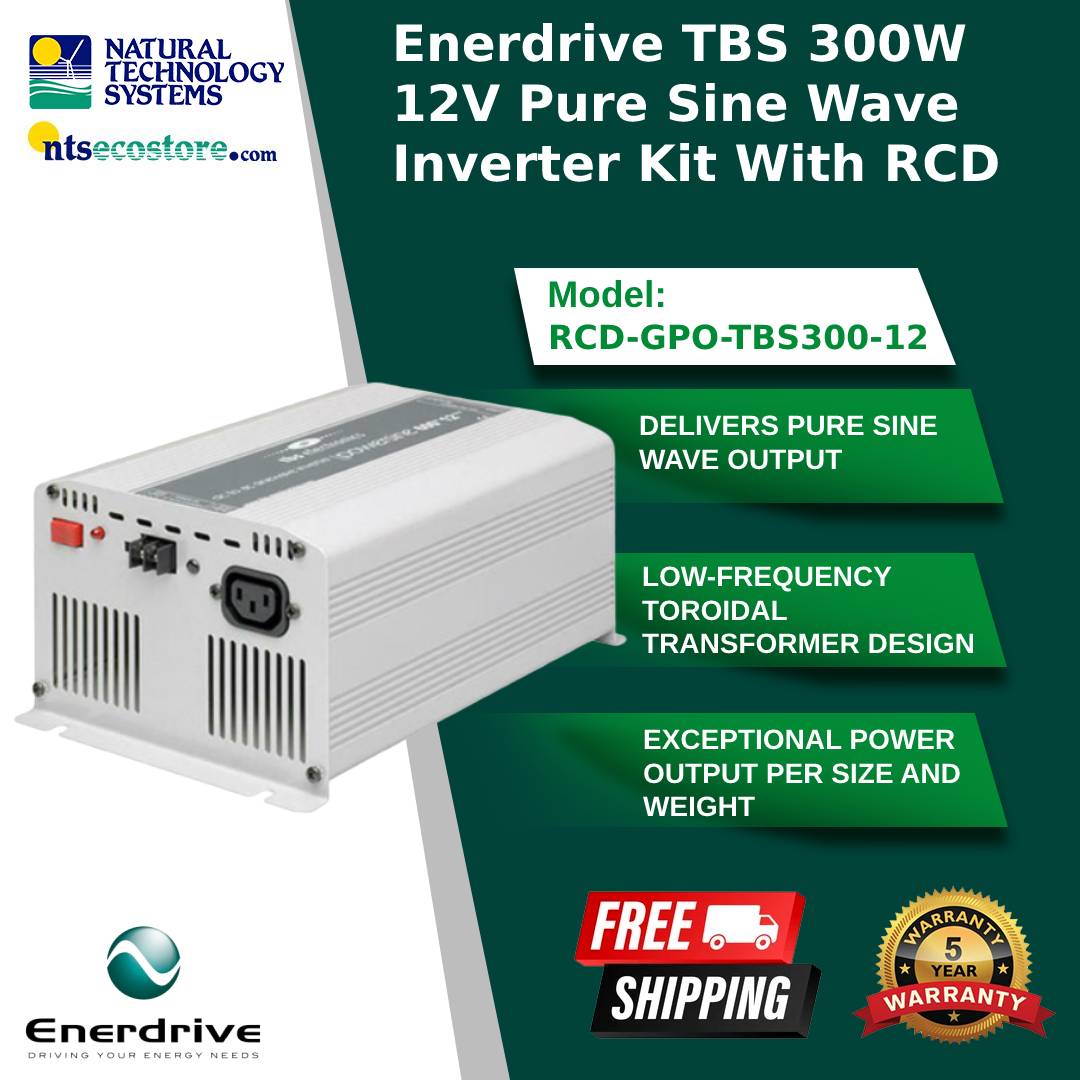 Enerdrive TBS PSW Inverter Kit 300W 12V w/RCD RCD-GPO-TBS300-12