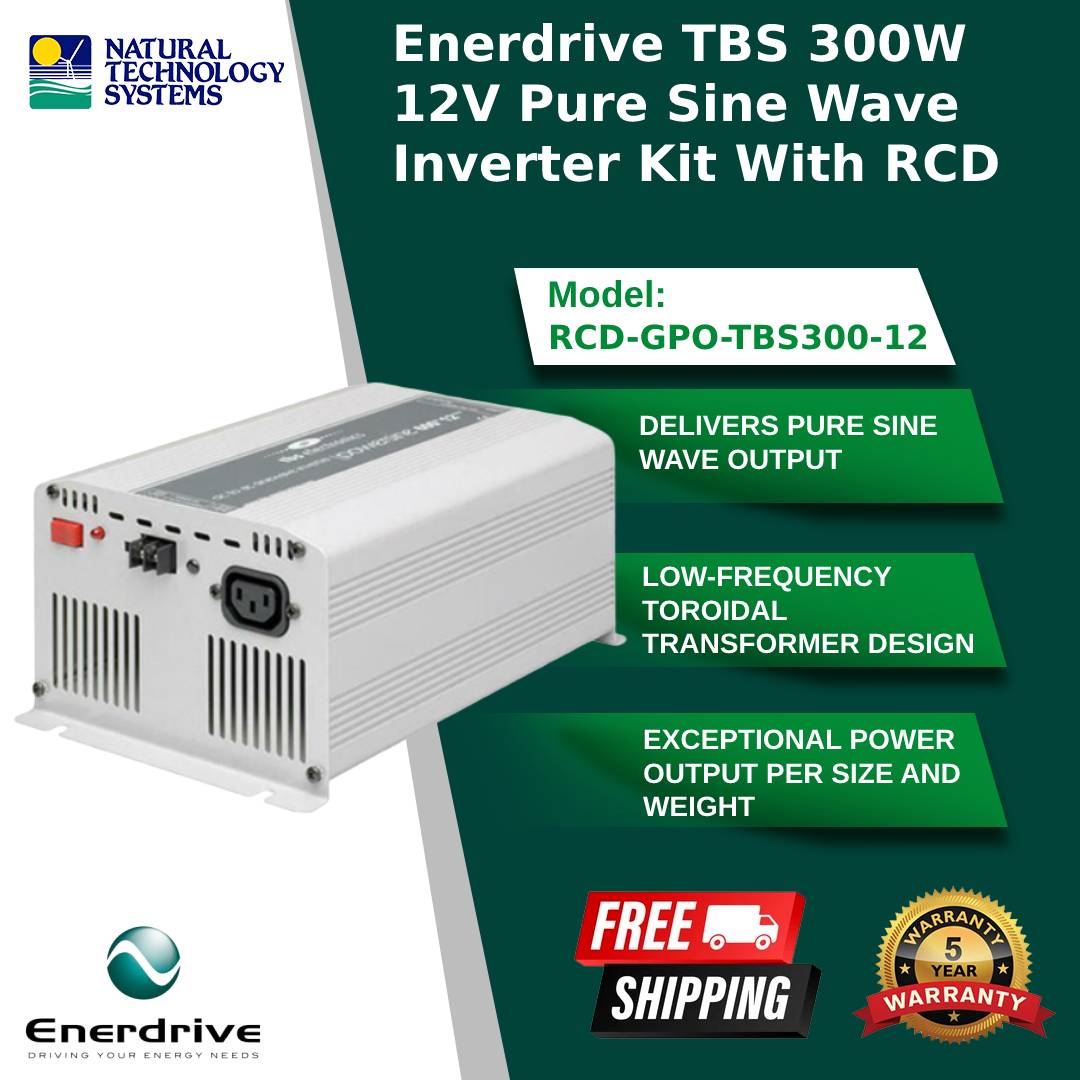 Enerdrive TBS PSW Inverter Kit 300W 12V w/RCD RCD-GPO-TBS300-12
