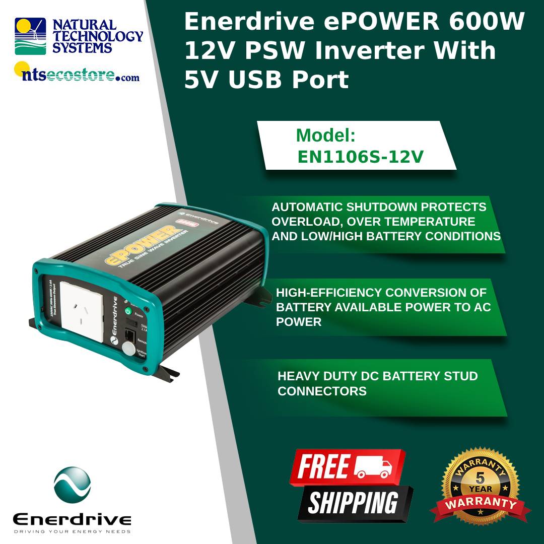 Enerdrive ePOWER True Sine Inverter 600W 12V PSW GEN2 EN1106S-12V